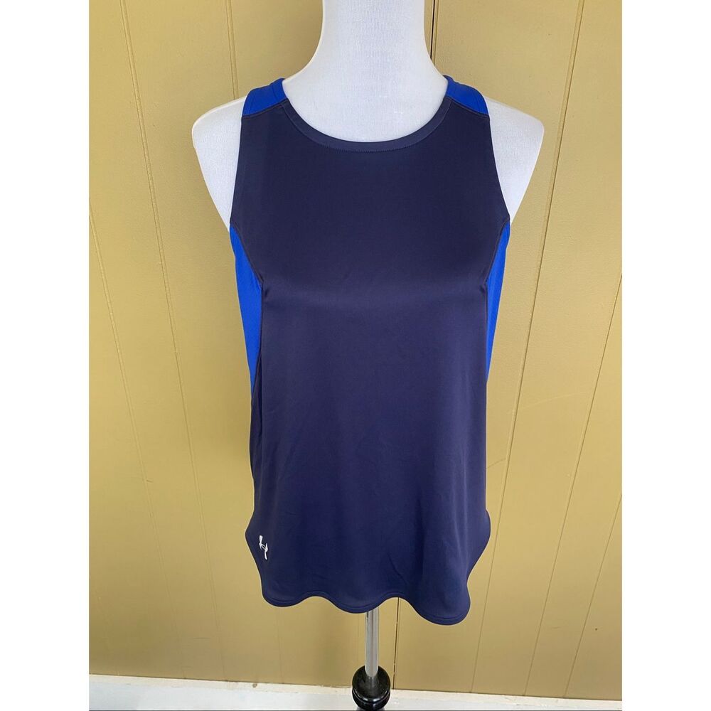 Under Armour women M fitted heat gear racerback tank top blue & black
